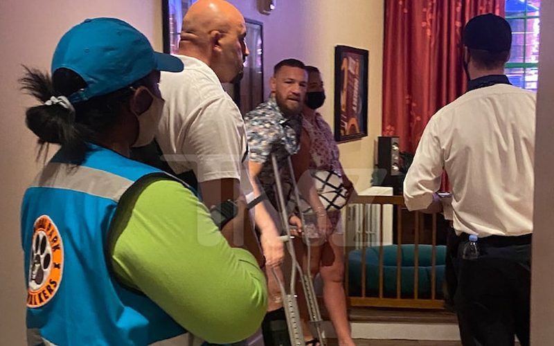 Conor McGregor Visits Universal Studios On Crutches During Road To Recovery