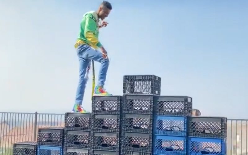Blueface Takes On The Milk Crate Challenge