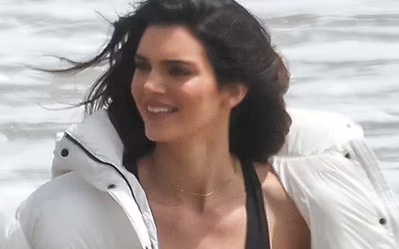 Kendall Jenner Flaunts Toned Legs In Tiny Black Thong Swimsuit