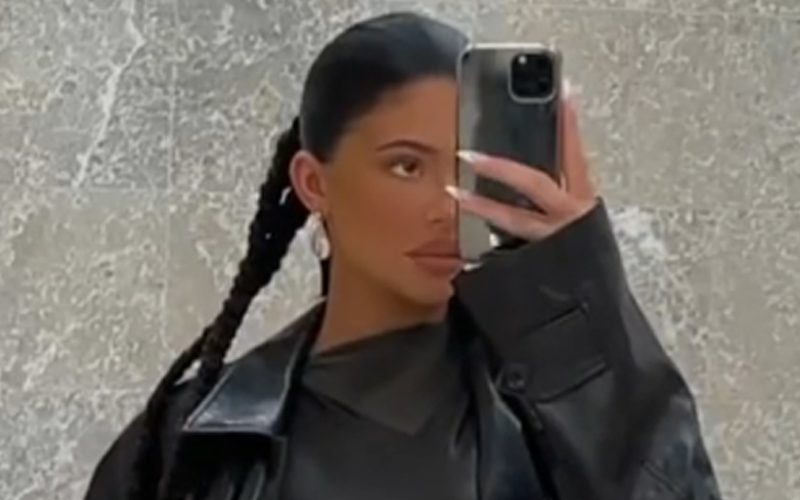 Kylie Jenner Shows Off Baby Bump In Tight Black Leather Dress