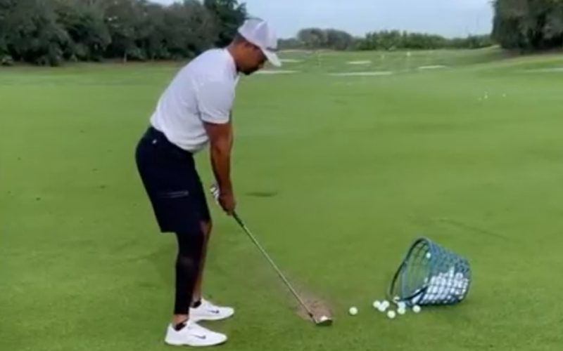 Tiger Woods Taking Full Swings On Golf Course Nine Months After Crash