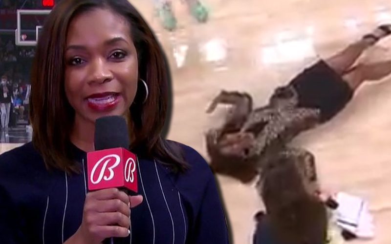 L.A. Clippers Reporter Kristina Pink Falls Face First On Court During Post-Game Interview