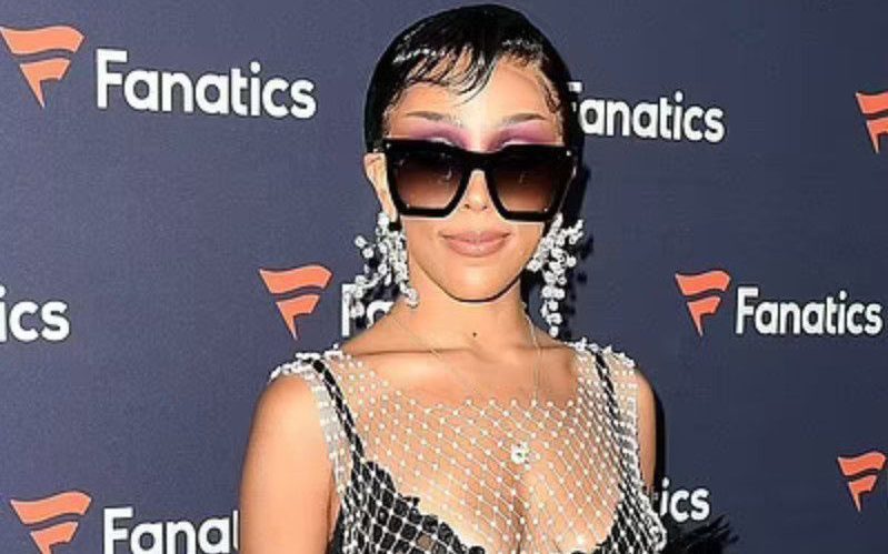 Doja Cat Wows In Netted Lingerie Dress At Super Bowl LVI Party
