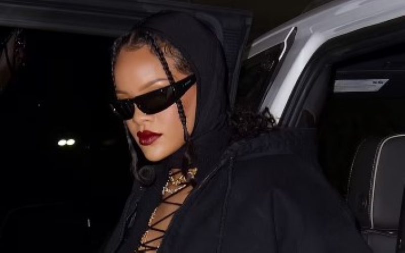 Rihanna Shows Off Her Baby Bump In A Racy Lace Top