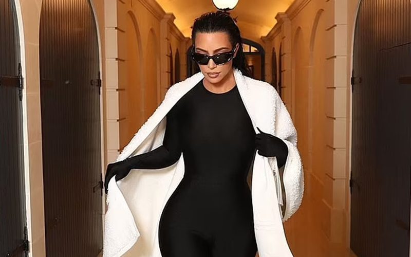 Kim Kardashian Stuns In Striking Black Catsuit