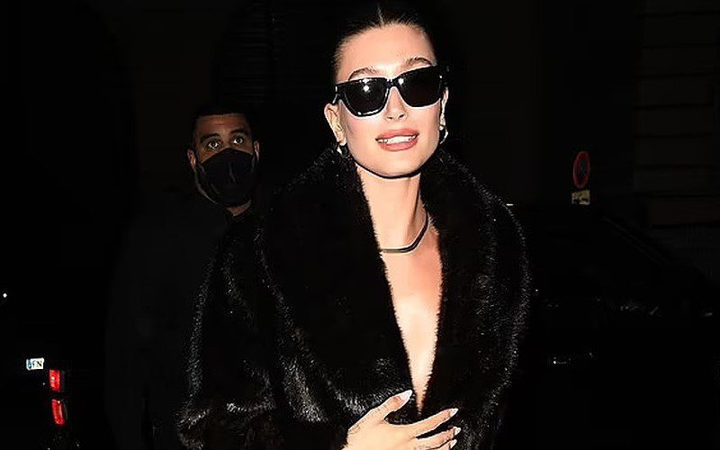 Hailey Bieber Stuns In Super Low Cut Black Outfit