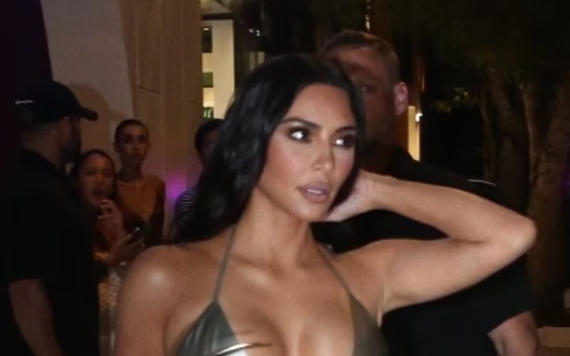 Kim Kardashian Arrives At SKIMS Pop-Up Shop In Bikini Top