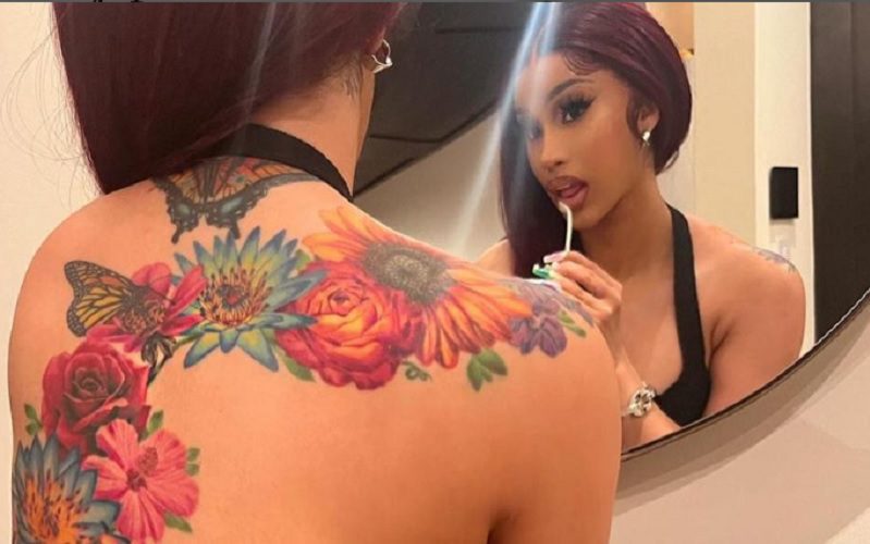 Cardi B Puts Her Huge Back Tattoos On Full Display In Rare Photo