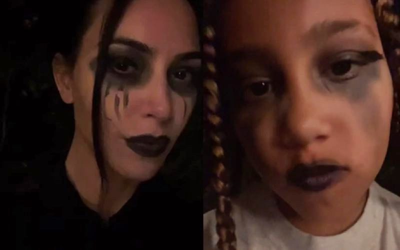 Kim Kardashian & North West Go Heavy With Goth Makeup In Spite Of Kanye West’s Disapproval