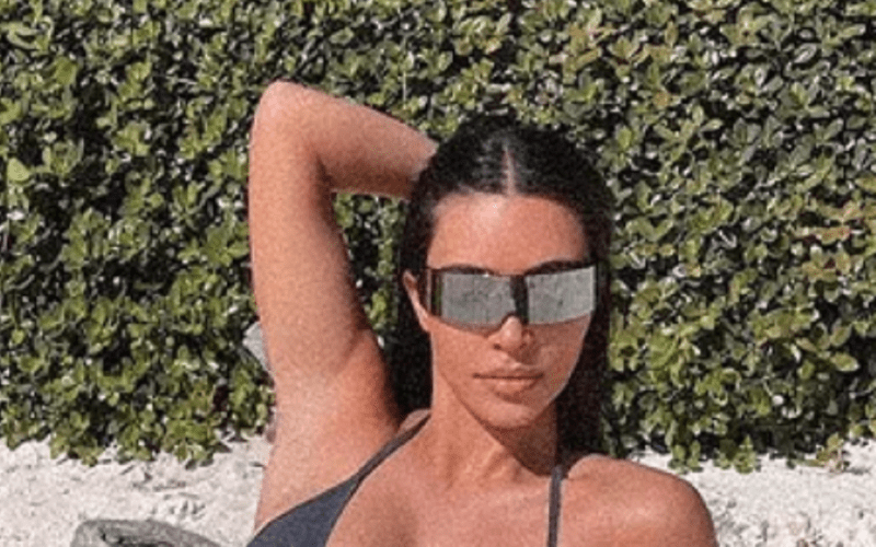 Kim Kardashian Flaunts Her Curves In Blue SKIMS Bikini
