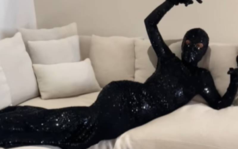 Kim Kardashian Rocks All Black Balenciaga Bodysuit In Bizarre Video