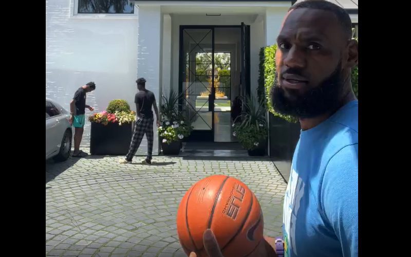 LeBron James Spotted Shooting Hoops In Driveway With Sons Bronny & Bryce