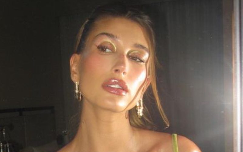 Hailey Bieber Has An Avocado Moment In Sultry Low-Cut Lime Green Dress Photo Drop