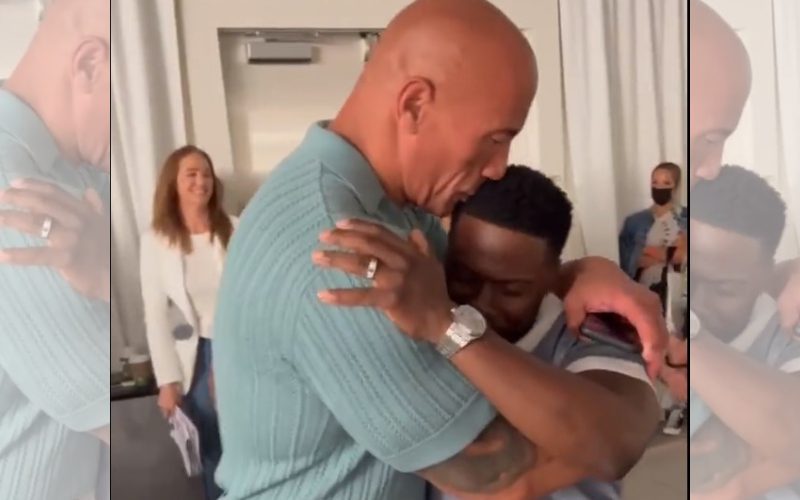 The Rock Celebrates Reunion With Kevin Hart By Kissing Him On The Forehead