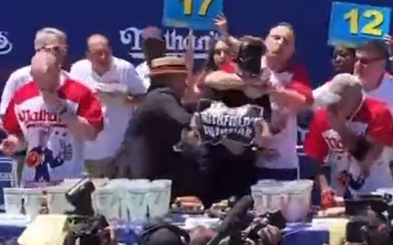 Joey Chestnut Puts Man In Chokehold For Rushing Stage At Nathan’s Hot Dog Eating Contest