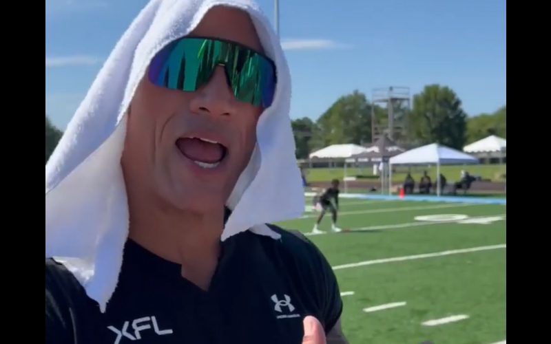 The Rock Steps On The XFL Field During Practice