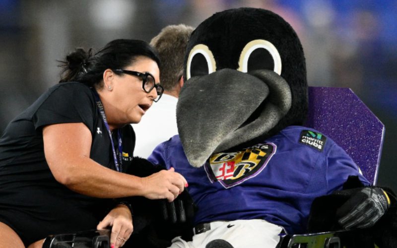 Ravens Mascot Carted Off The Field After Suffering Injury During Game