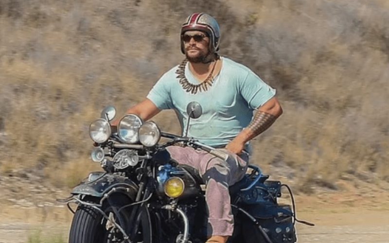 Jason Momoa Takes Out His Vintage Motorcycle For A Quick Ride