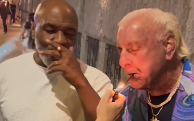 Ric Flair & Mike Tyson Smoke Up On The Sidewalk After A Long Night